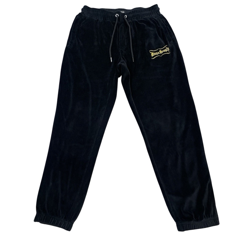 Dogg Supply Snoop Dogg Men Velour (Flaw)Track Pants Black Gold Logo Zip Cuffs M